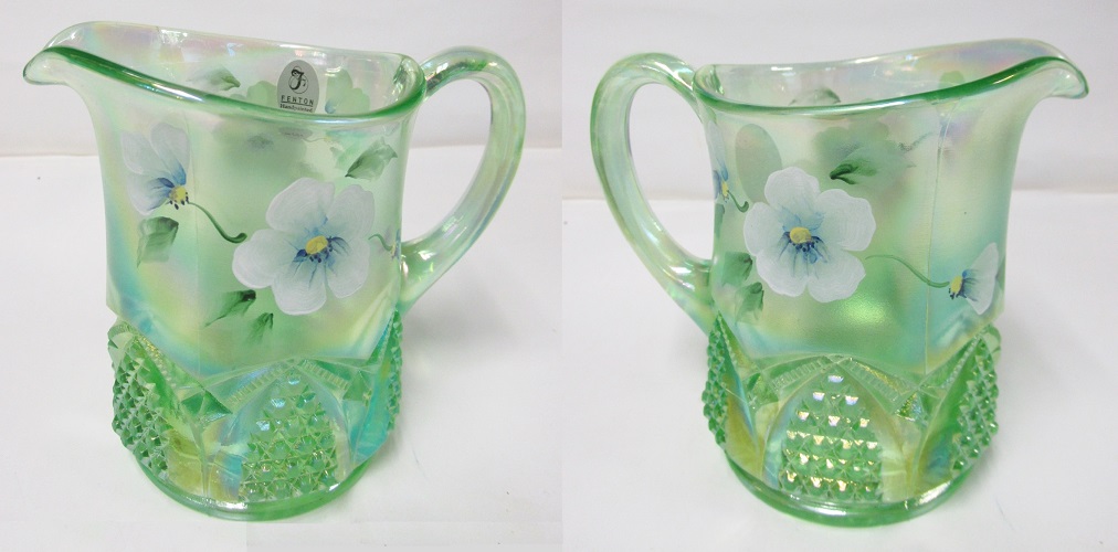 01962 - 4\" Pansy Morning on Green Apple Stretch Pitcher<br>(CLICK ON PICTURE FOR FULL DESCRIPTION)</b><br>